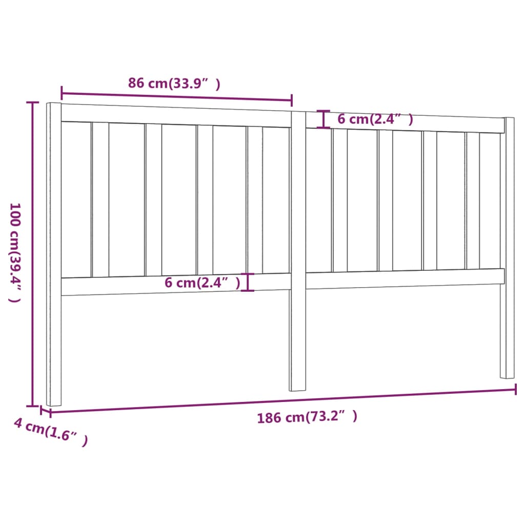 vidaXL Cabeceira de cama 186x4x100 cm pinho maciço branco