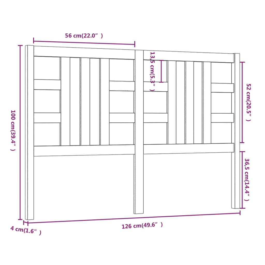 vidaXL Cabeceira de cama 126x4x100 cm pinho maciço branco