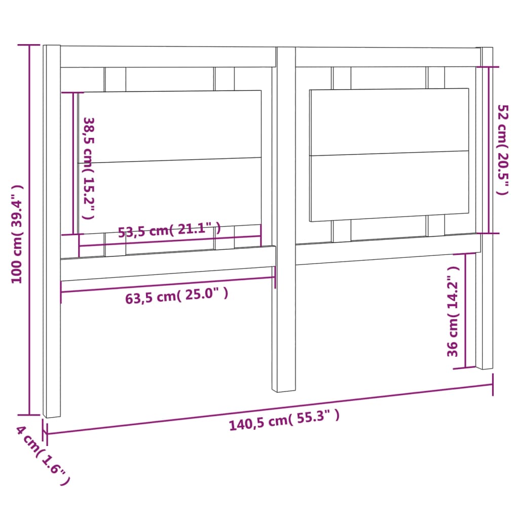 vidaXL Cabeceira de cama 140,5x4x100 cm madeira de pinho maciça branco