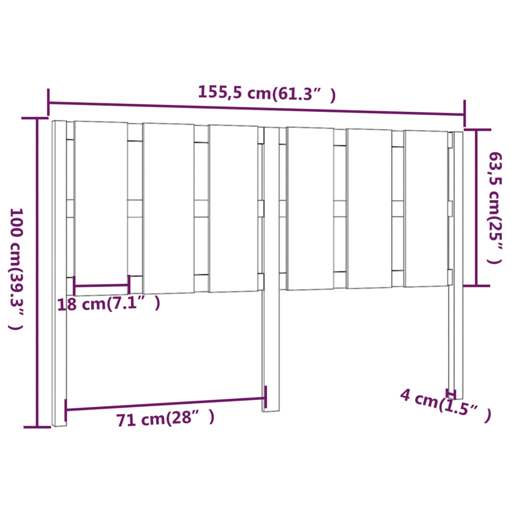 vidaXL Cabeceira de cama 155,5x4x100 cm pinho maciço cinzento