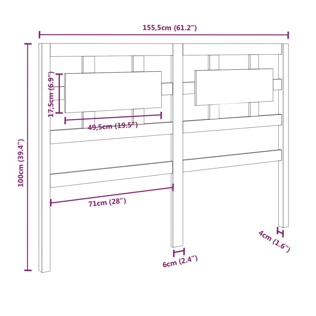 vidaXL Cabeceira de cama 155,5x4x100 cm pinho maciço cinzento