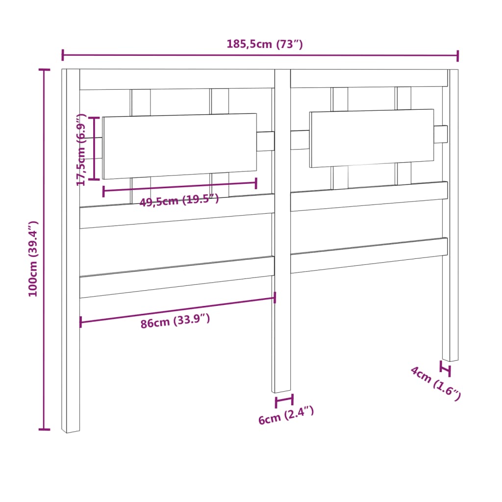 vidaXL Cabeceira de cama 185,5x4x100 cm pinho maciço castanho mel