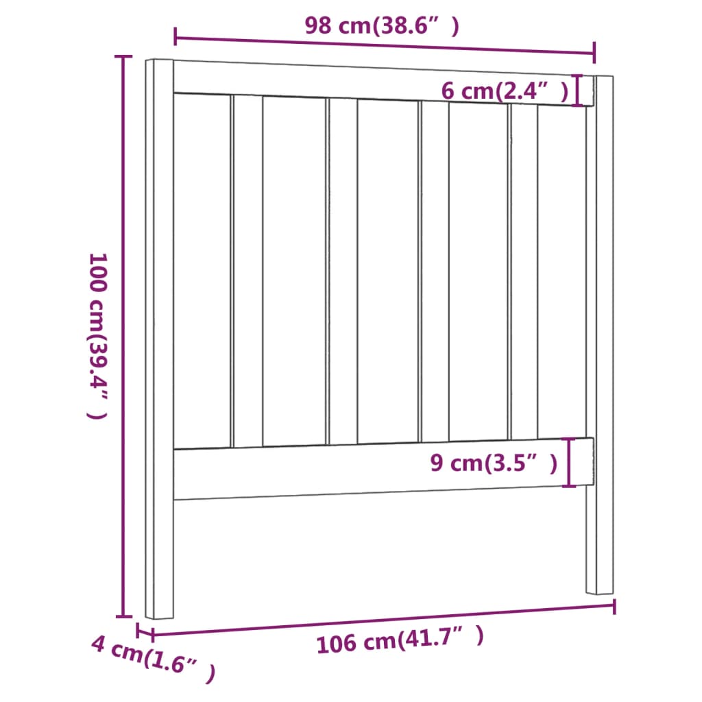 vidaXL Cabeceira de cama 106x4x100 cm pinho maciço preto