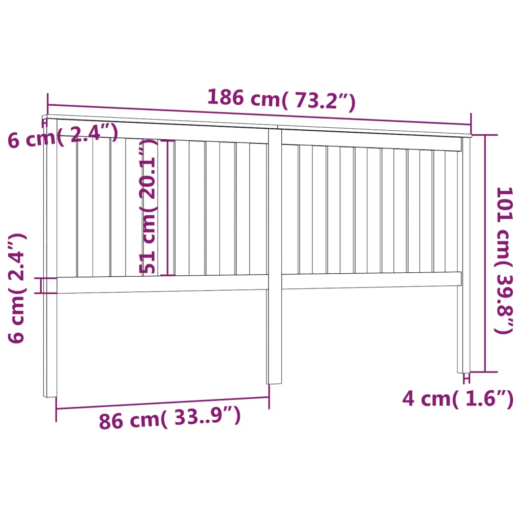 vidaXL Cabeceira de cama 186x6x101 cm pinho maciço