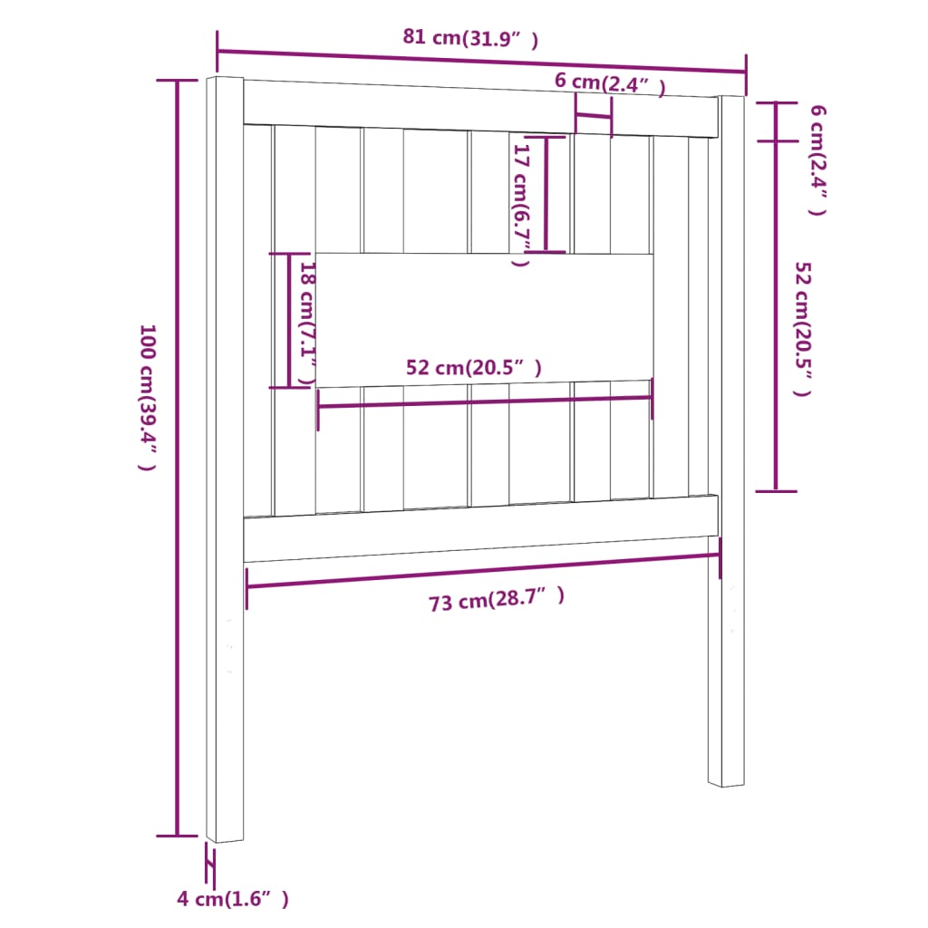 vidaXL Cabeceira de cama 81x4x100 cm pinho maciço branco