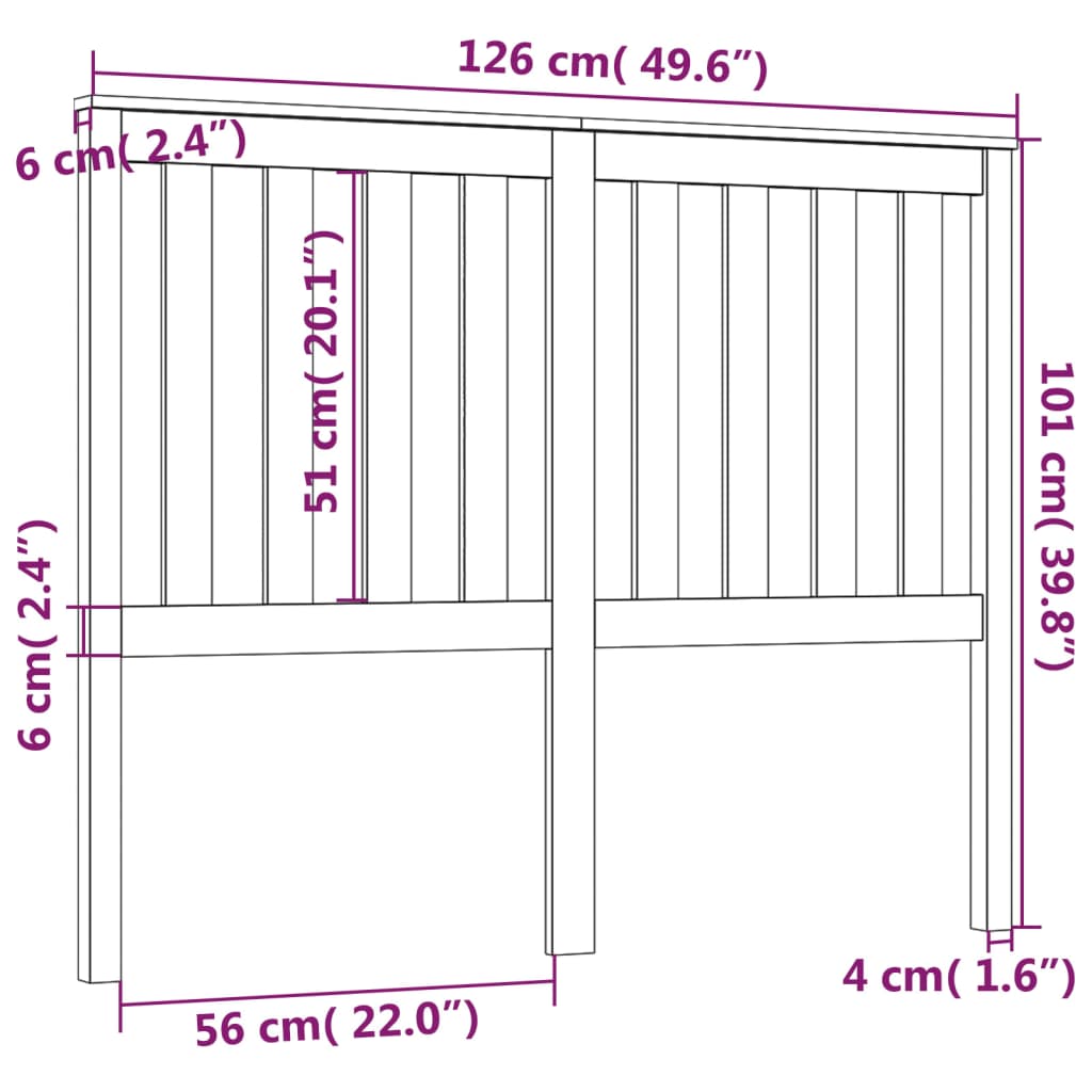 vidaXL Cabeceira de cama 126x6x101 cm pinho maciço preto