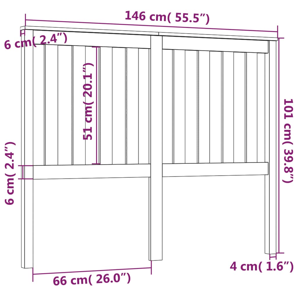 vidaXL Cabeceira de cama 146x6x101 cm pinho maciço castanho mel