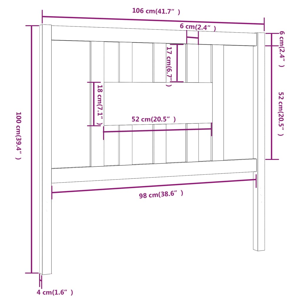 vidaXL Cabeceira de cama 106x4x100 cm pinho maciço preto