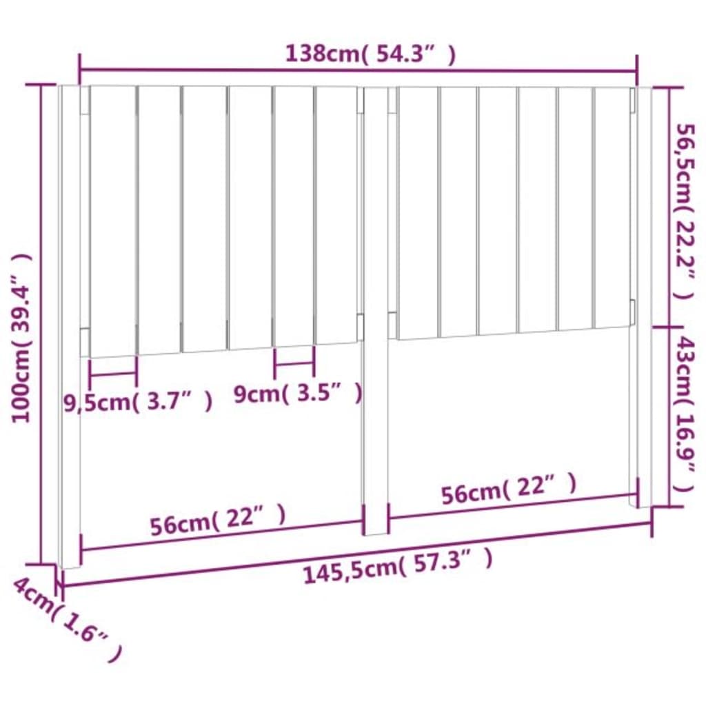 vidaXL Cabeceira de cama 145,5x4x100 cm madeira de pinho maciça