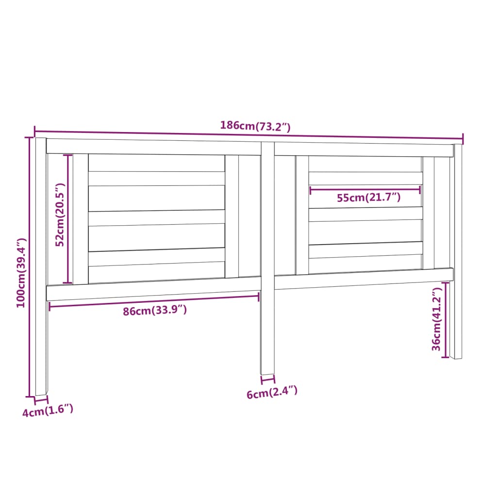 vidaXL Cabeceira de cama 186x4x100 cm pinho maciço preto