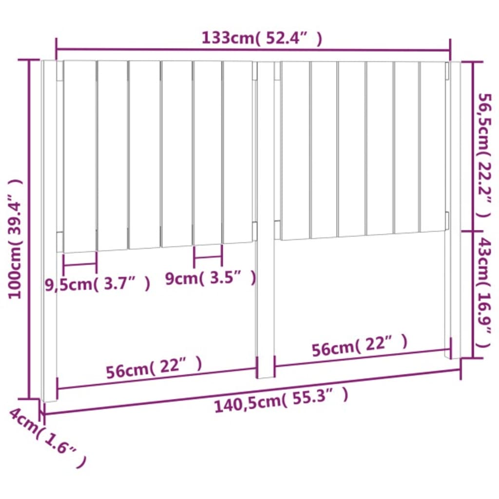 vidaXL Cabeceira de cama 140,5x4x100 cm madeira de pinho maciça branco