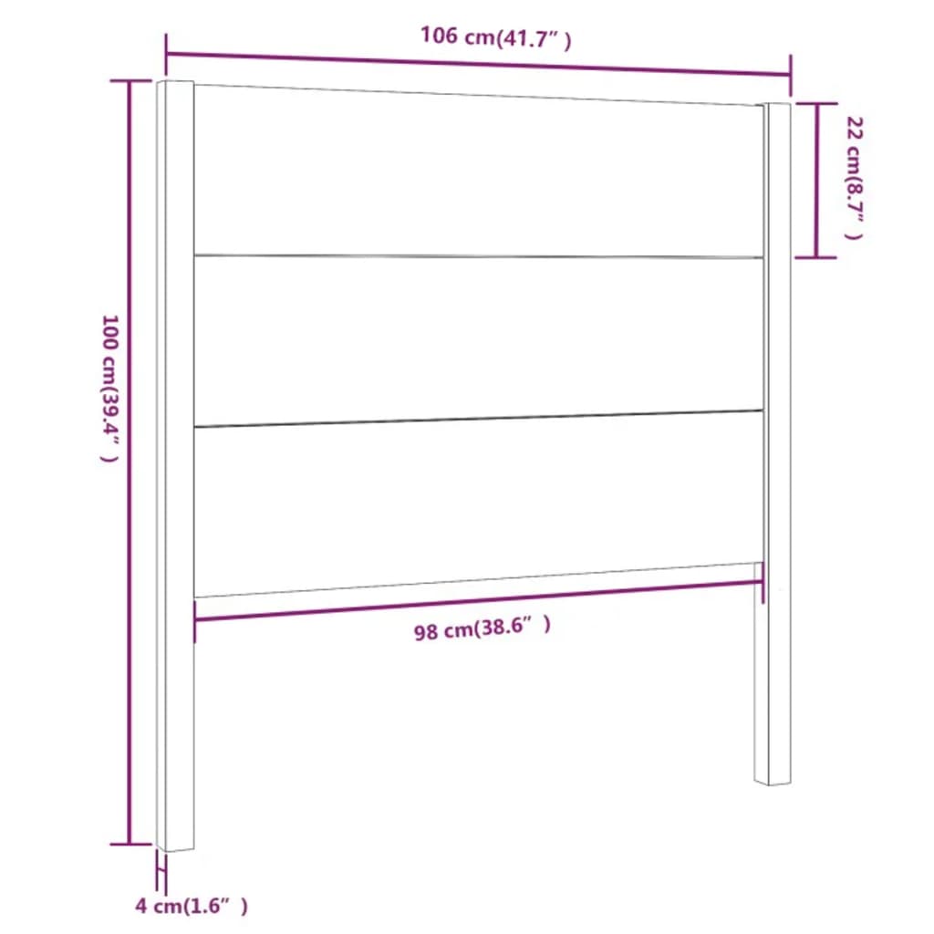 vidaXL Cabeceira de cama 106x4x100 cm pinho maciço castanho mel