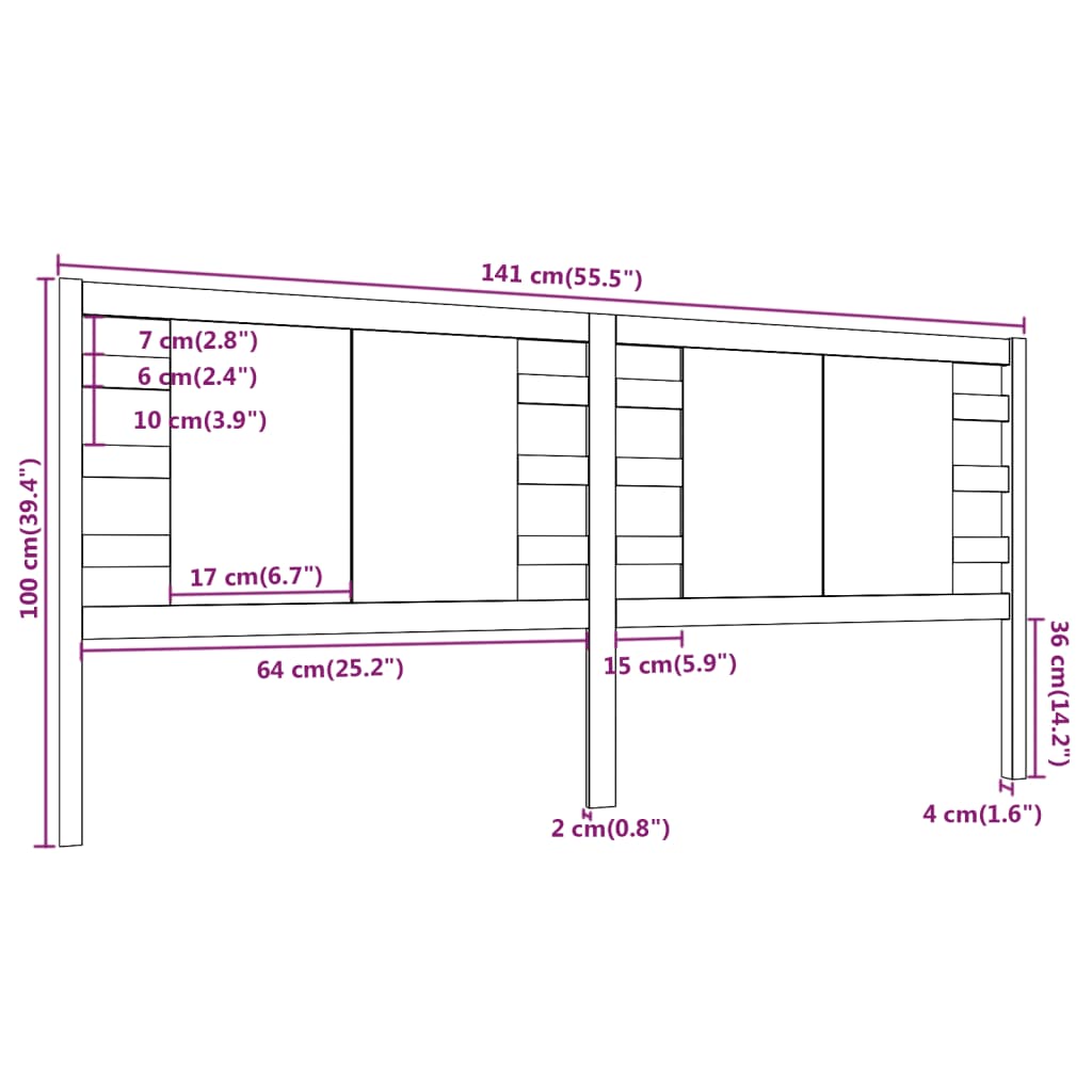 vidaXL Cabeceira de cama 141x4x100 cm pinho maciço preto