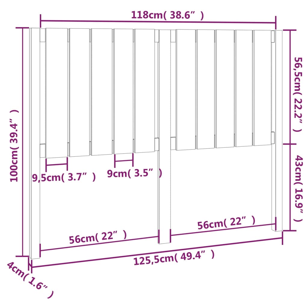 vidaXL Cabeceira de cama 125,5x4x100 cm pinho maciço preto