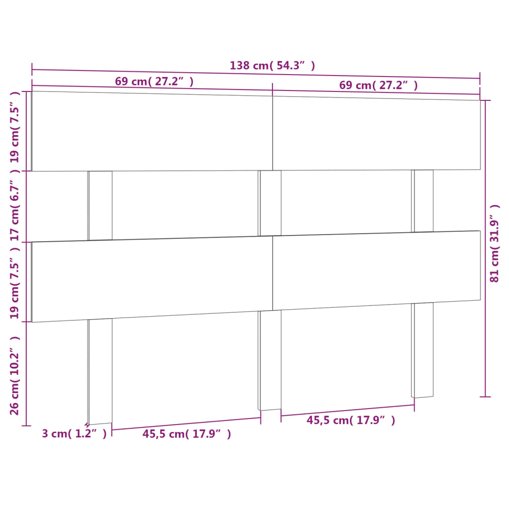 vidaXL Cabeceira de cama 138x3x81 cm pinho maciço preto