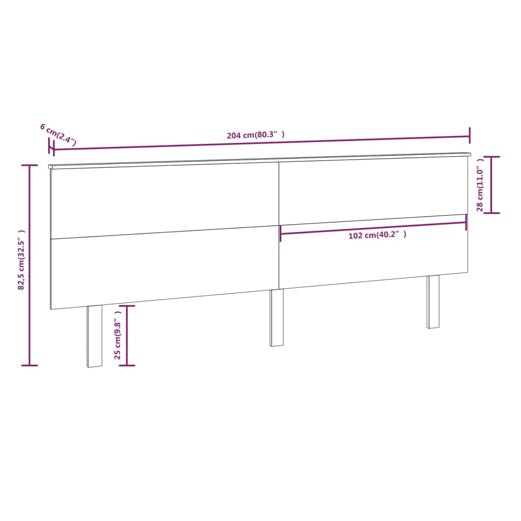 vidaXL Cabeceira de cama 204x6x82,5 cm pinho maciço