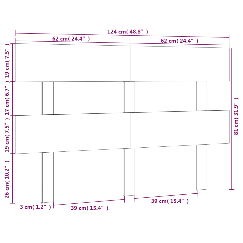 vidaXL Cabeceira de cama 124x3x81 cm pinho maciço cinzento