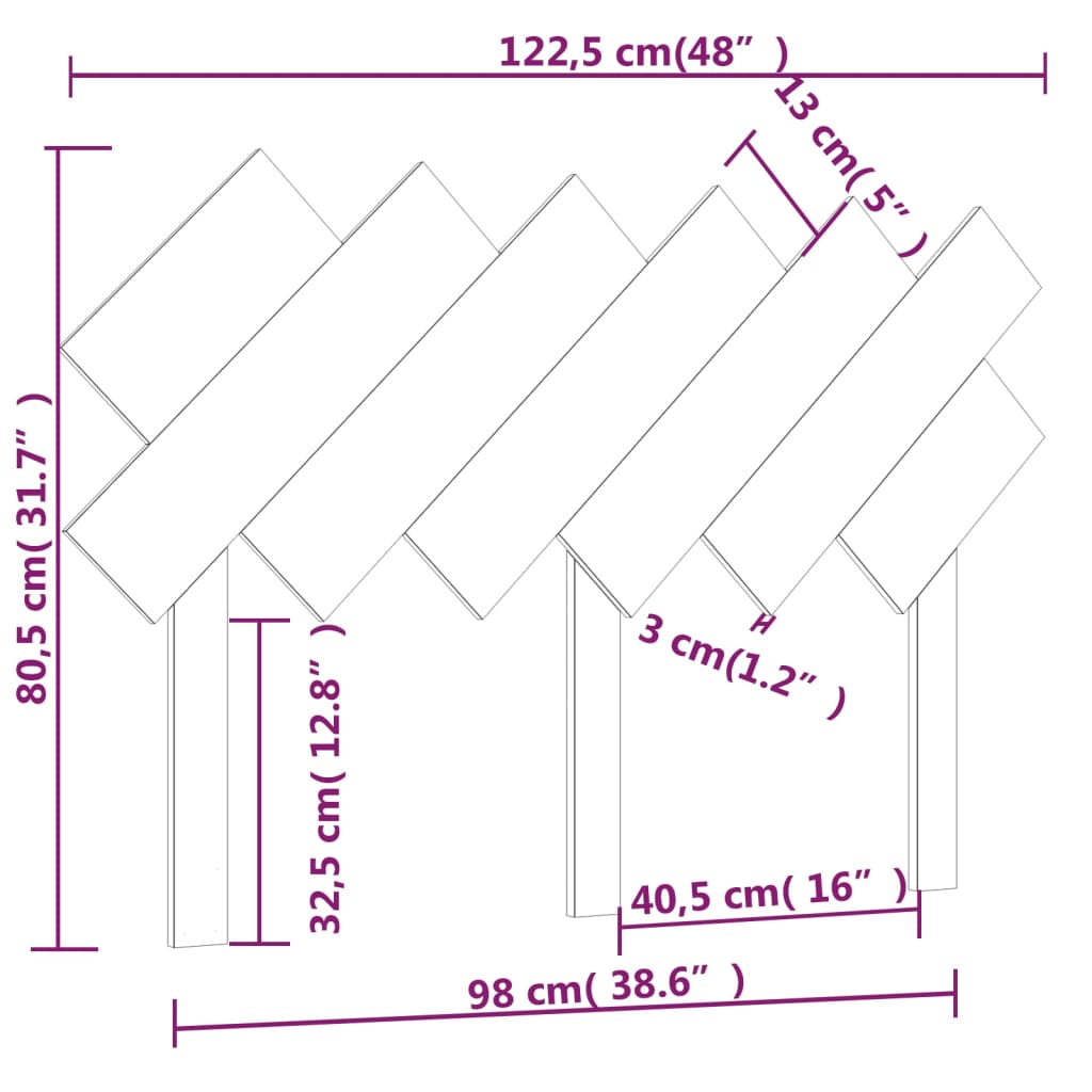 vidaXL Cabeceira de cama 122,5x3x80,5 cm pinho maciço preto