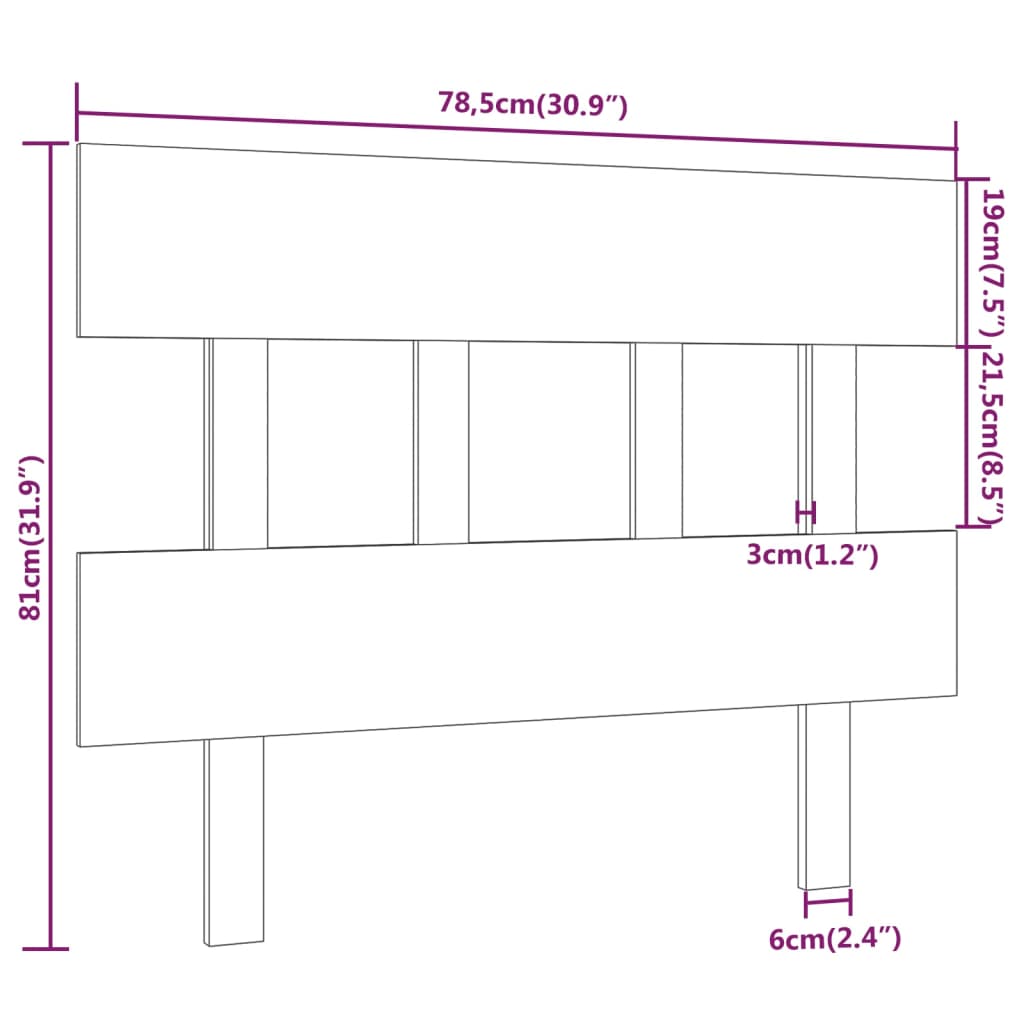 vidaXL Cabeceira de cama 78,5x3x81 cm pinho maciço cinzento