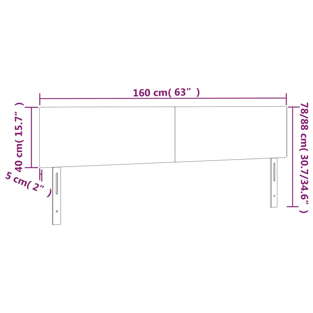 vidaXL Cabeceira de cama 2 pcs tecido 80x5x78/88 cm azul