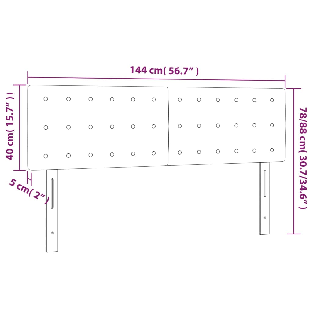 vidaXL Cabeceira de cama 2 pcs tecido 72x5x78/88 cm preto