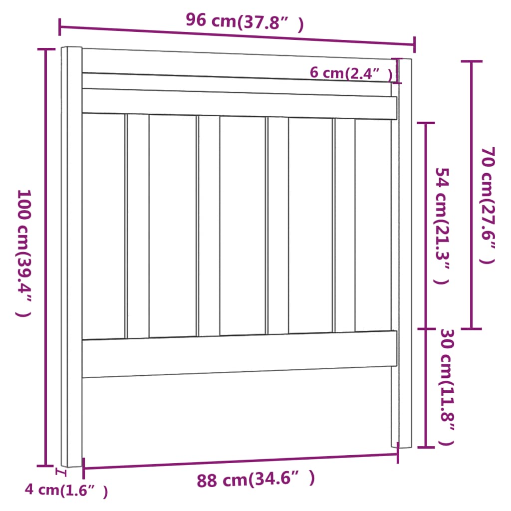 vidaXL Cabeceira de cama 95x4x100 cm pinho maciço preto