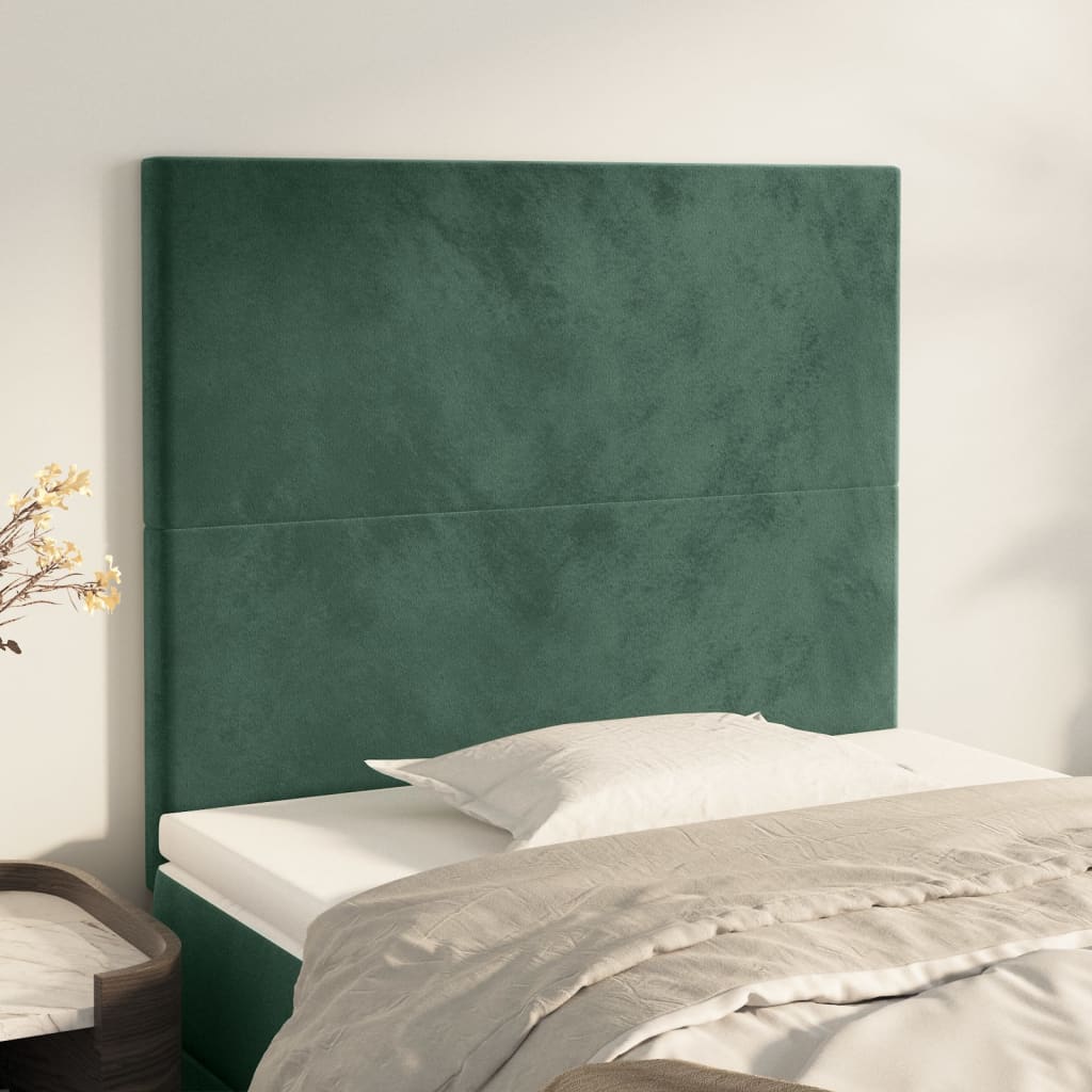 vidaXL Cabeceira de cama 2 pcs veludo 100x5x78/88 cm verde-escuro