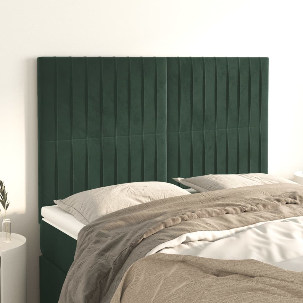 vidaXL Cabeceira de cama 4 pcs veludo 72x5x78/88 cm verde-escuro