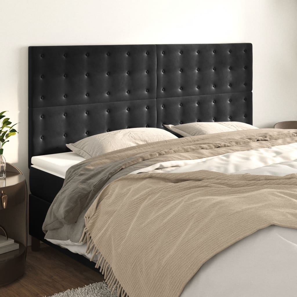 vidaXL Cabeceira de cama 4 pcs veludo 80x5x78/88 cm preto