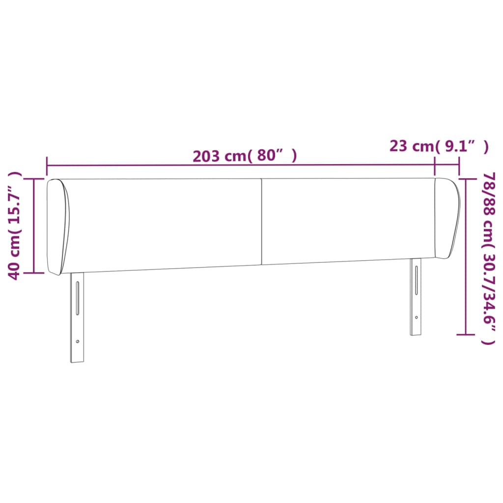 vidaXL Cabeceira de cama c/ abas tecido 203x23x78/88 cm preto