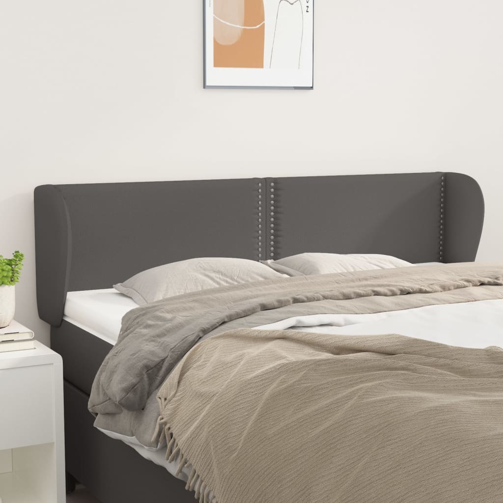 vidaXL Cabeceira de cama c/ abas couro artificial 147x23x78/88cm cinza