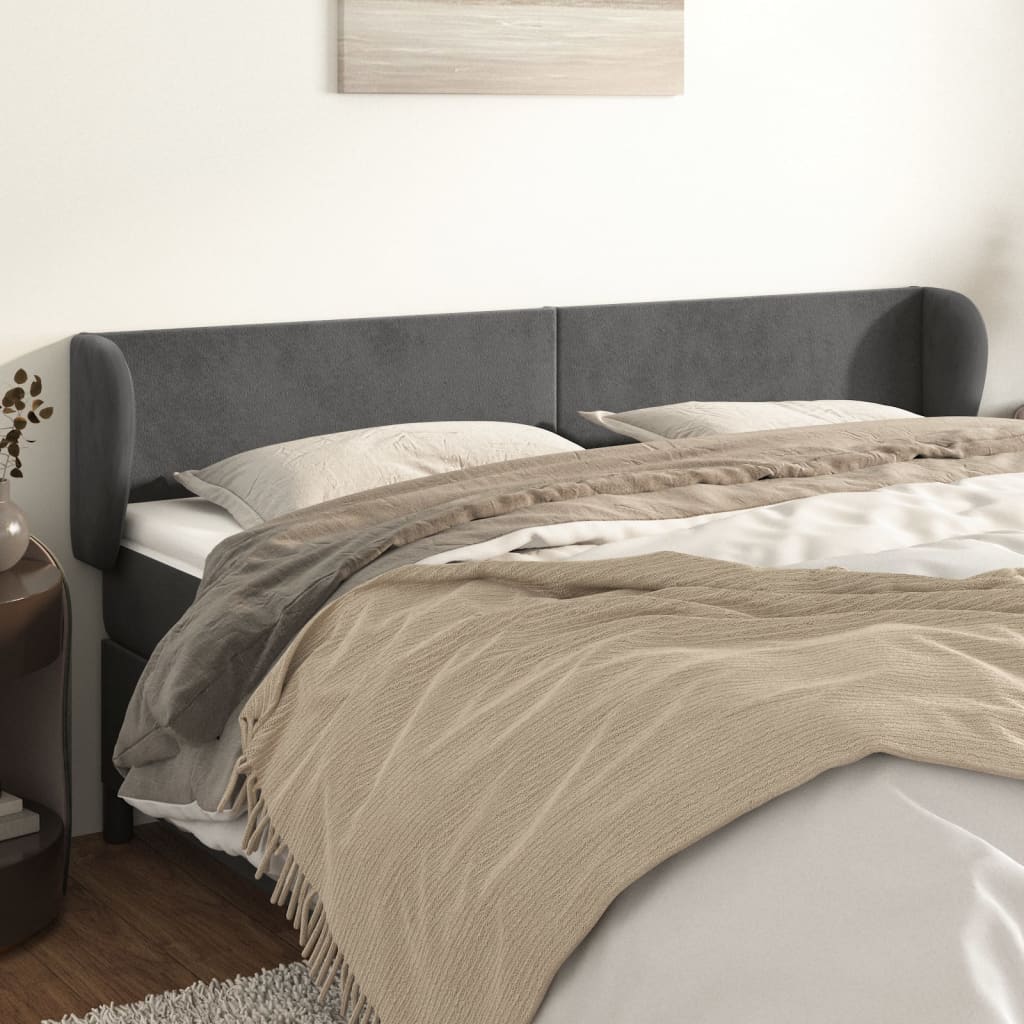 vidaXL Cabeceira de cama c/ abas veludo 163x23x78/88cm cinzento-escuro