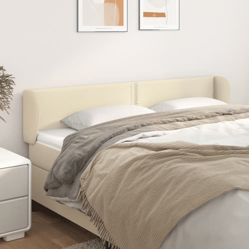 vidaXL Cabeceira de cama c/ abas couro artificial 203x23x78/88cm creme