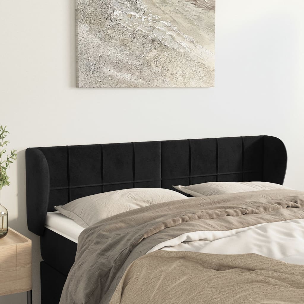 vidaXL Cabeceira de cama c/ abas veludo 147x23x78/88 cm preto