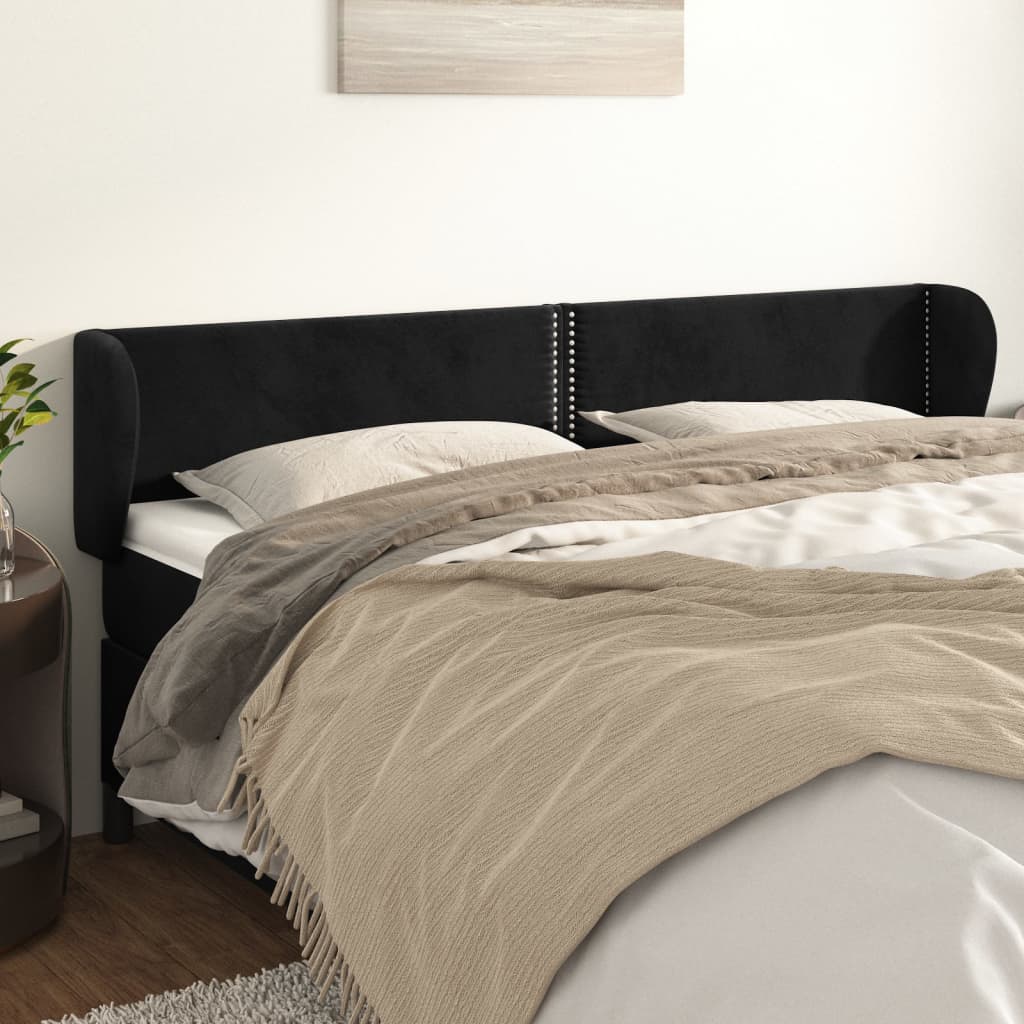 vidaXL Cabeceira de cama c/ abas veludo 203x23x78/88 cm preto