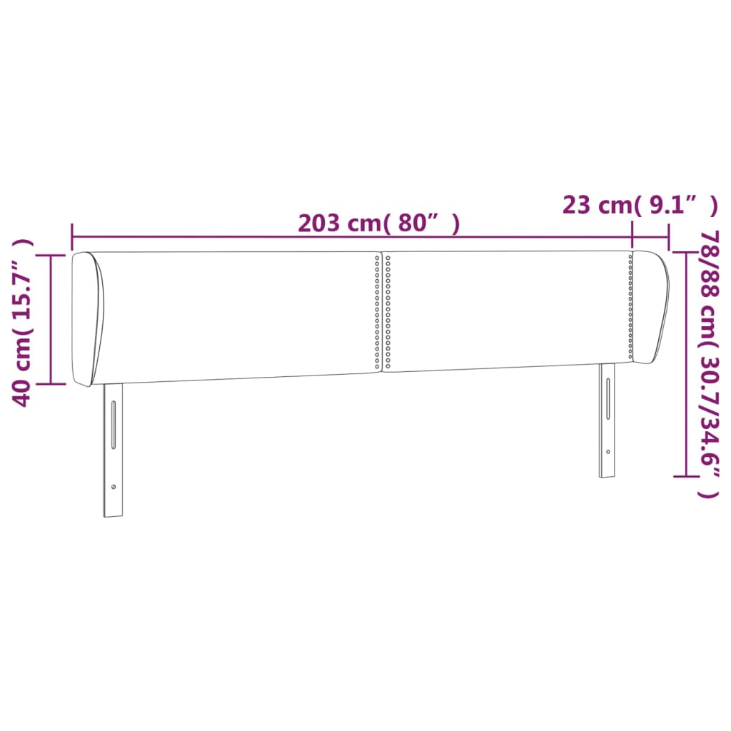 vidaXL Cabeceira de cama c/ abas veludo 203x23x78/88 cm preto