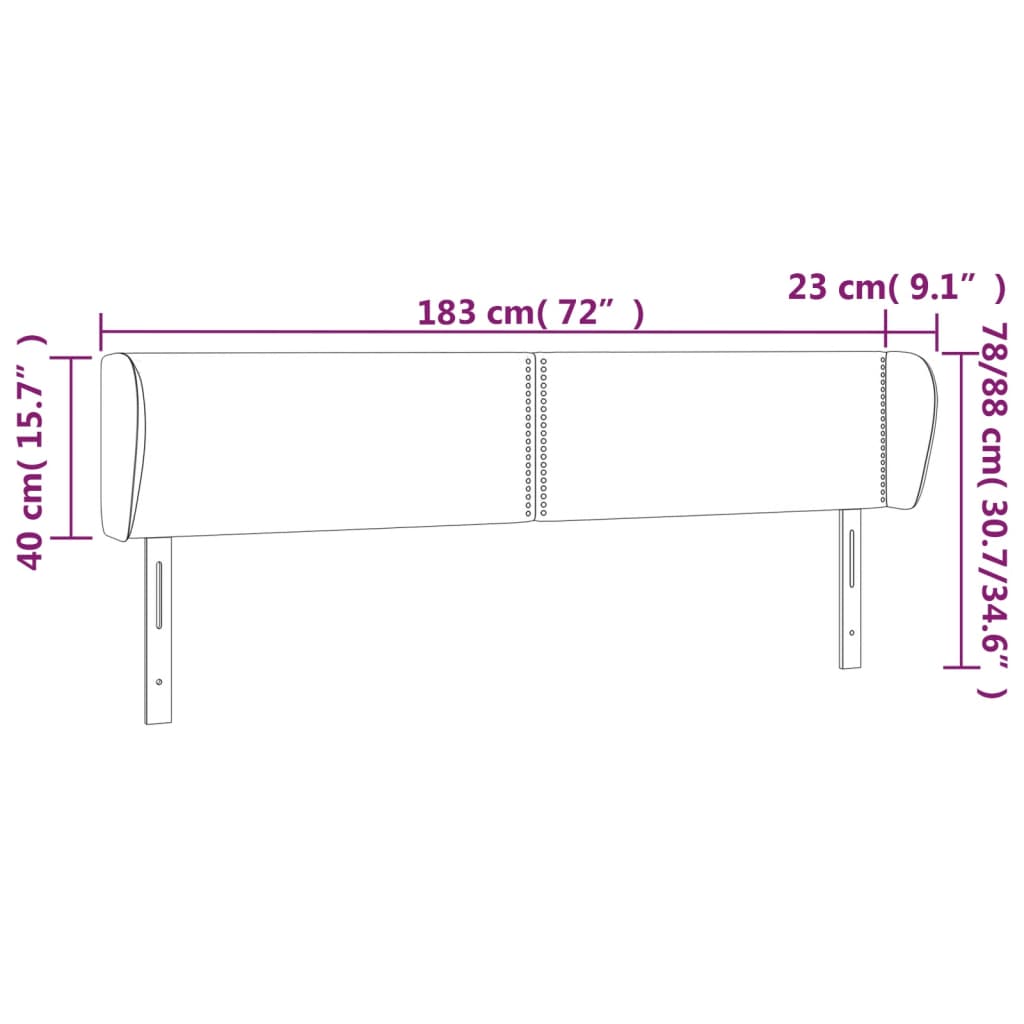 vidaXL Cabeceira de cama c/ abas veludo 183x23x78/88 cm preto