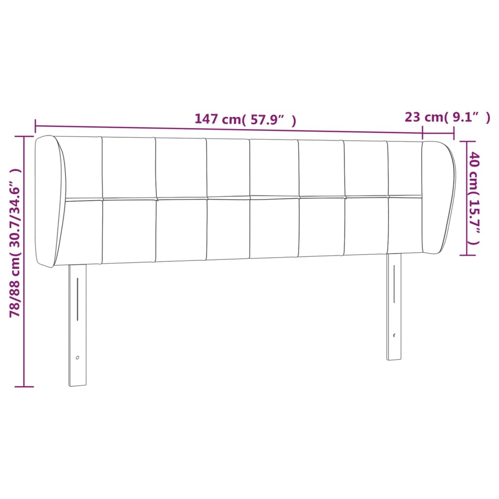 vidaXL Cabeceira de cama c/ abas tecido 147x23x78/88 cm cinzento-claro