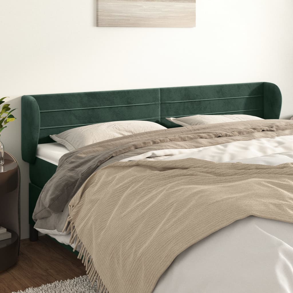 vidaXL Cabeceira de cama c/ abas veludo 163x23x78/88cm verde-escuro