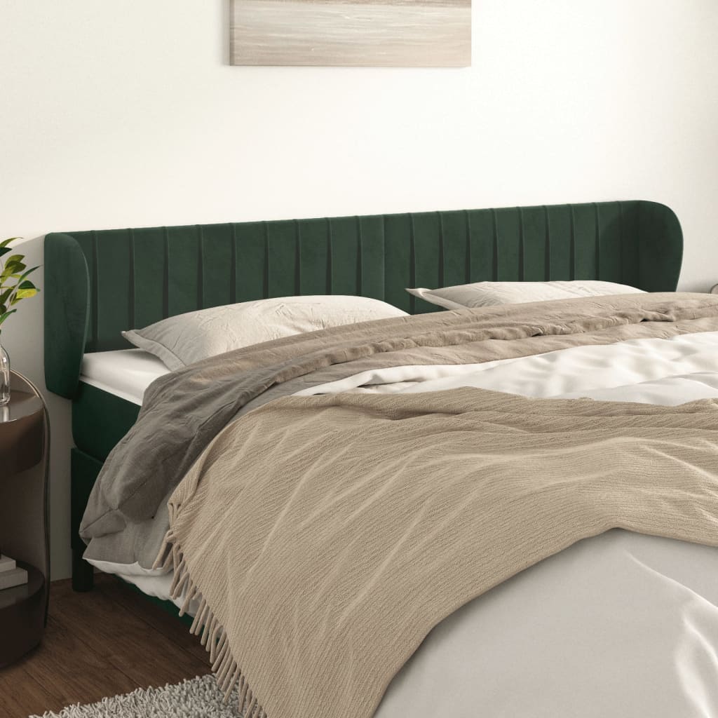 vidaXL Cabeceira de cama c/ abas veludo 163x23x78/88cm verde-escuro