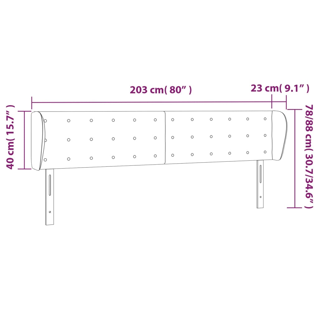 vidaXL Cabeceira de cama c/ abas tecido 203x23x78/88 cm azul