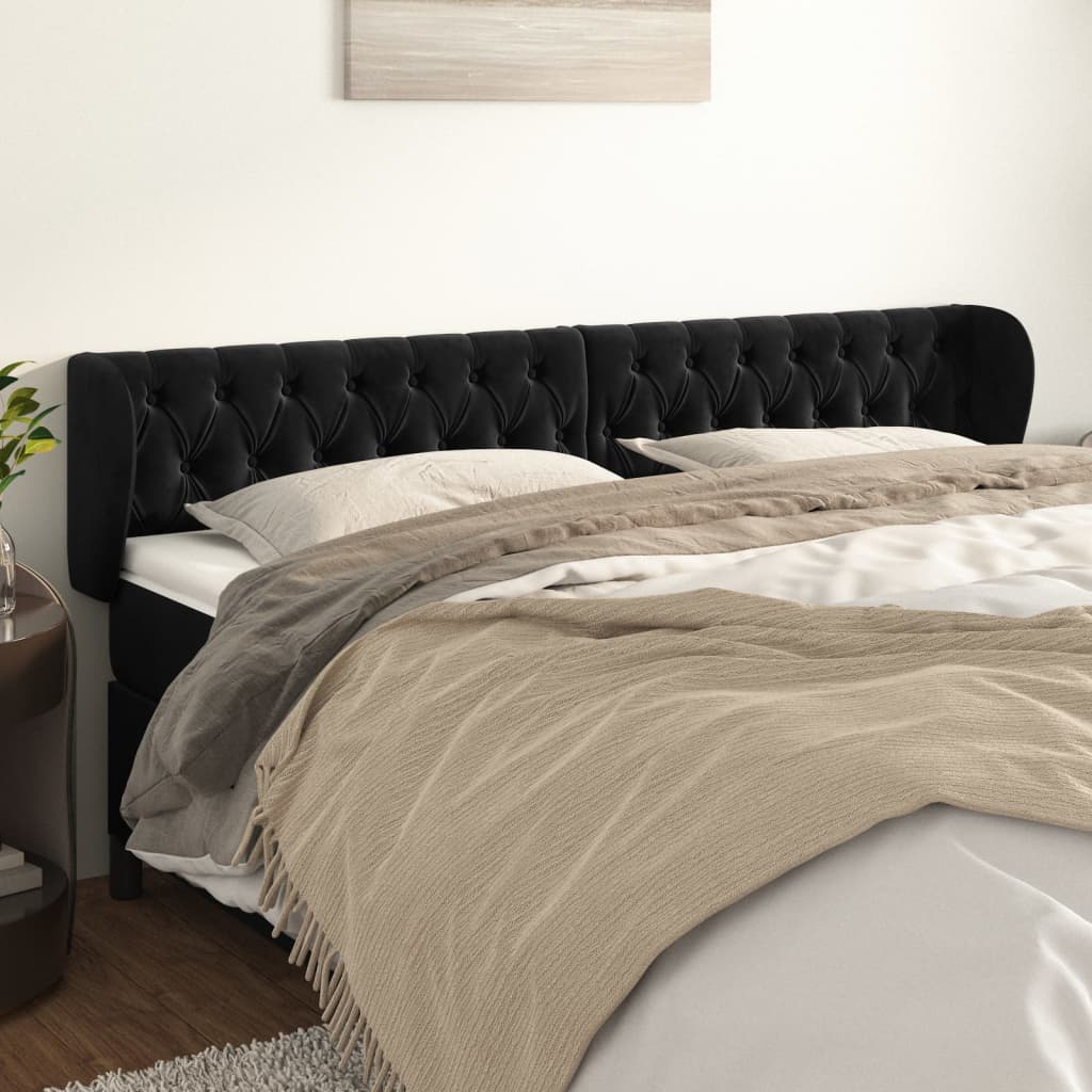 vidaXL Cabeceira de cama c/ abas veludo 183x23x78/88 cm preto