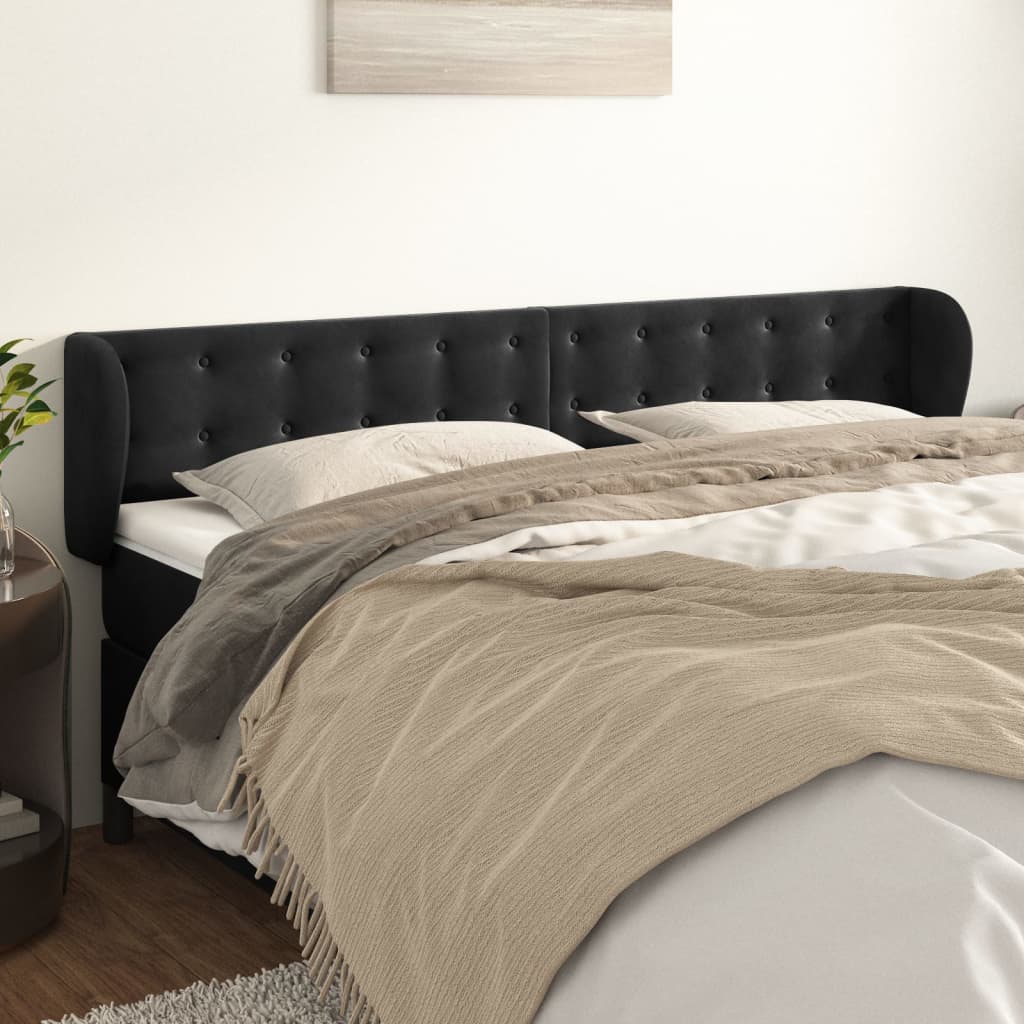 vidaXL Cabeceira de cama c/ abas veludo 203x23x78/88 cm preto