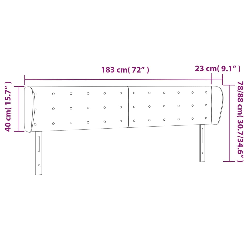 vidaXL Cabeceira de cama c/ abas tecido 183x23x78/88 cm preto