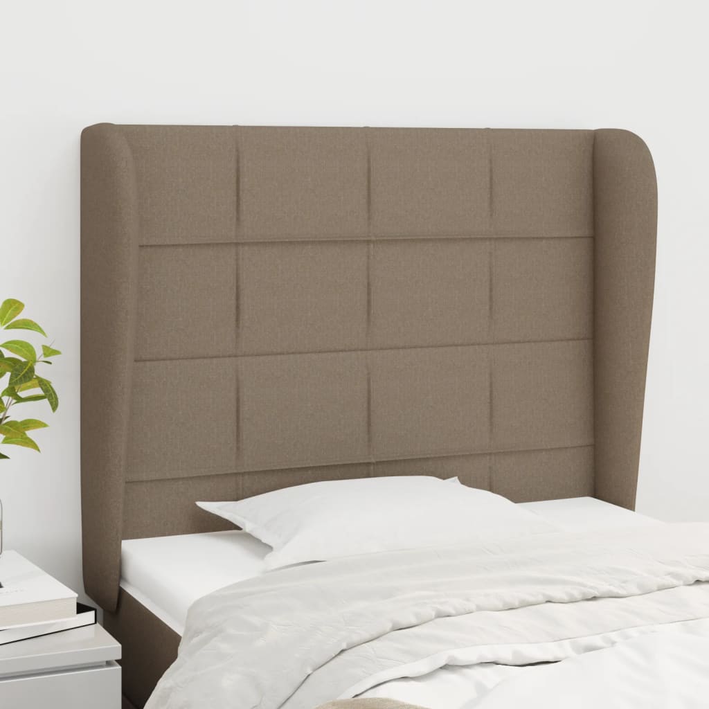 vidaXL Cabeceira cama c/ abas tecido 93x23x118/128cm cinza-acastanhado