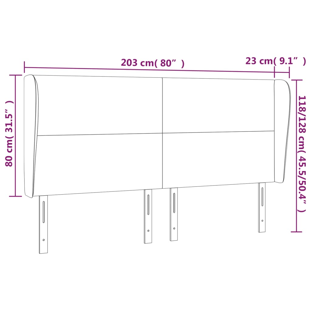 vidaXL Cabeceira cama c/ abas couro artif. 203x23x118/128 cm cinzento