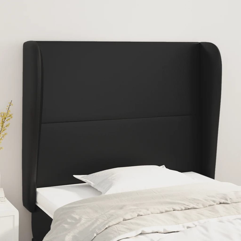 vidaXL Cabeceira de cama c/ abas couro artif. 103x23x118/128 cm preto