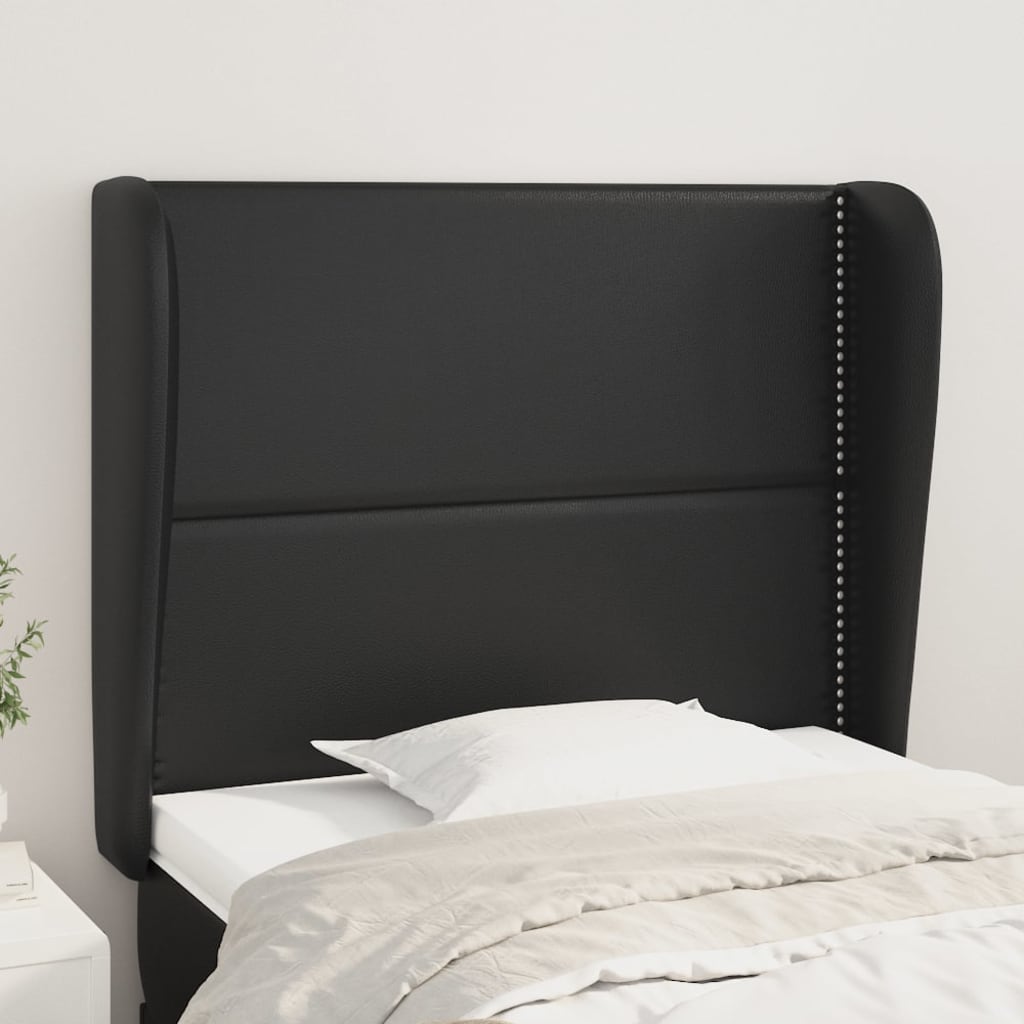 vidaXL Cabeceira de cama c/ abas couro artif. 103x23x118/128 cm preto