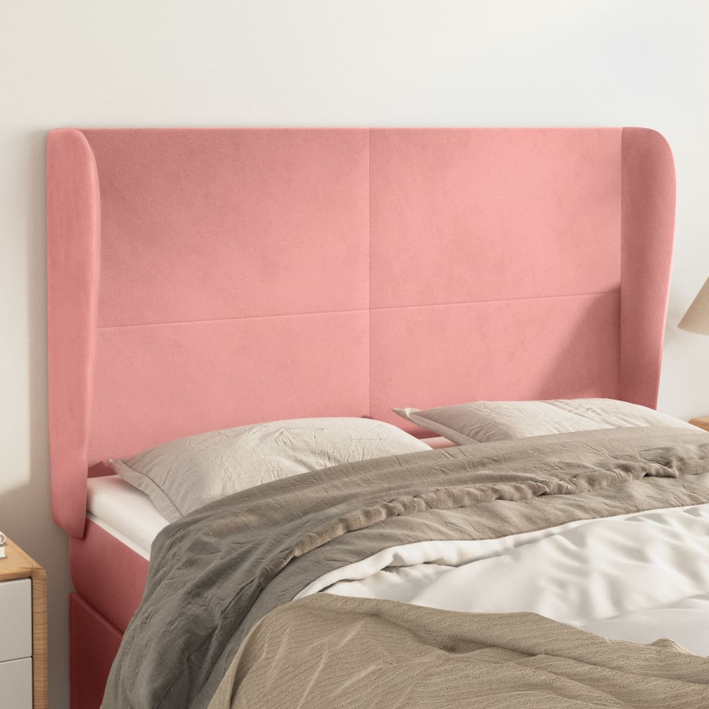 vidaXL Cabeceira de cama c/ abas veludo 147x23x118/128 cm rosa