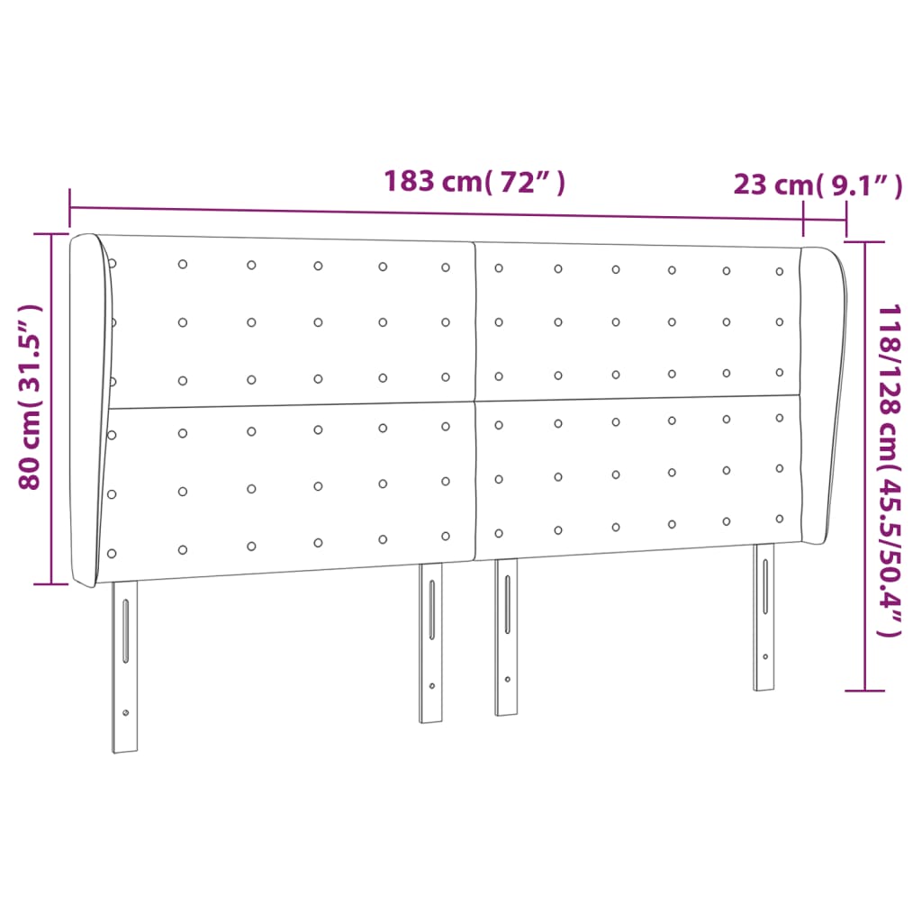 vidaXL Cabeceira cama c/ abas couro artificial 183x23x118/128cm branco